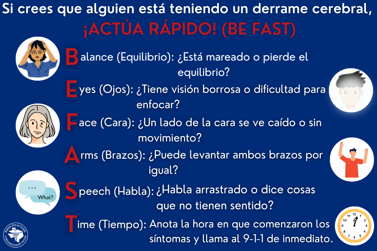 "BE FAST" gráfico que explica los pasos a seguir si cree que alguien ha sufrido un derrame cerebral.